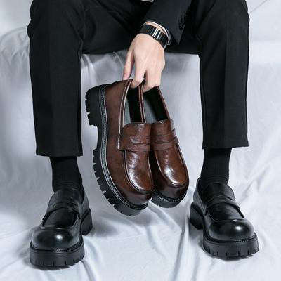 Lente Zomer Veelzijdige Dikke Zolen Ronde Neus Heren Loafers Bruin Leer Dagelijks Bruiloft Mode Jurk Instappers Feest Casual Schoenen