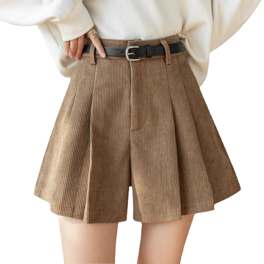 Corduroy Pleated Skirt Trousers for Women Autumn Winter High-Waisted Slimming Shorts Simple Versatile A-Line Casual All-match Versatile Trousers