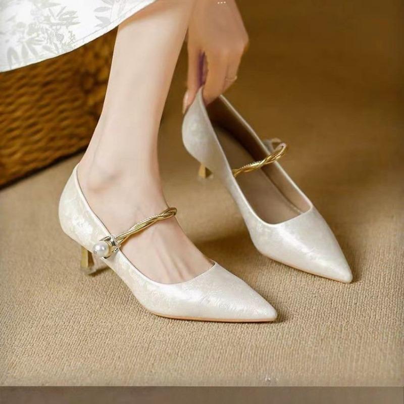 Fashion Women Shoes Fashion Elegant Style High Heels Trendy Versatile Soft Soled Leather Shoes Designer Mary Jane Pumps Tacones De Mujer