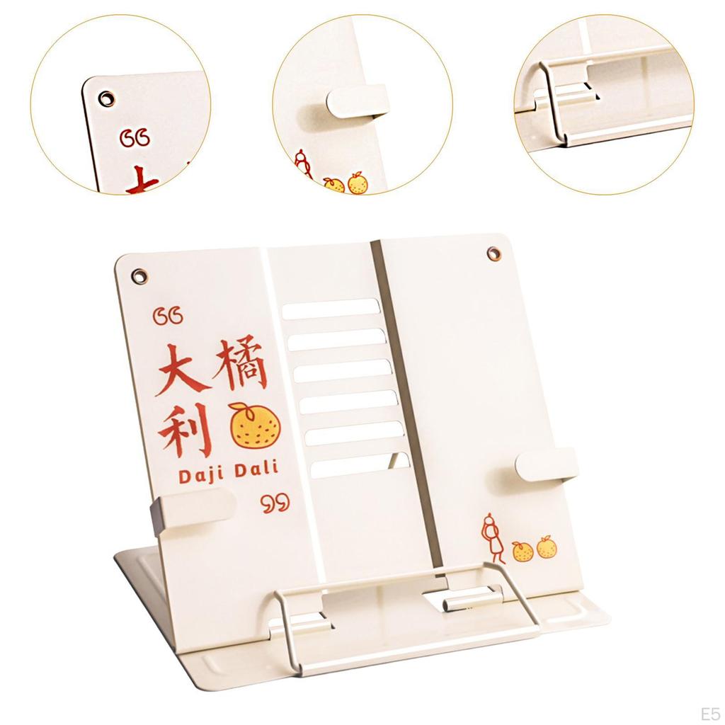 Book Stand with Page Clips Decor Tabletop Rack for Recipes Textbooks Kitchen