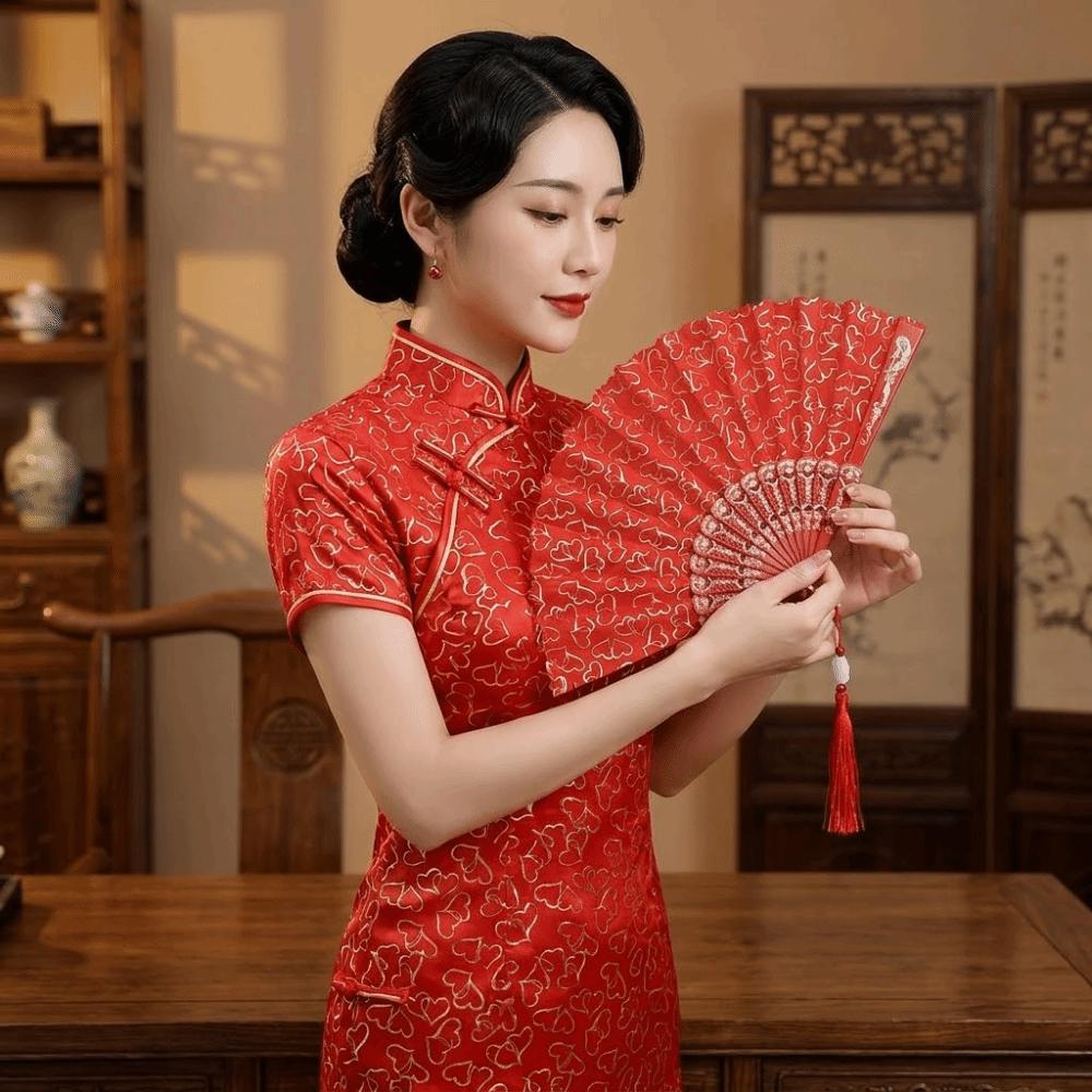 Mit Quasten Faltfächer Chinesischer Stil Handkurbelfächer Handgefertigter Fächer Party Hochzeit Zubehör