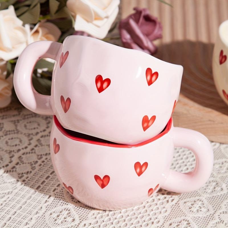 1pc 220ml Ceramic Coffee Cup Cute Creative Heart Mug Design for Office and Home Dishwasher and Microwave Safe for Latte Tea Milk