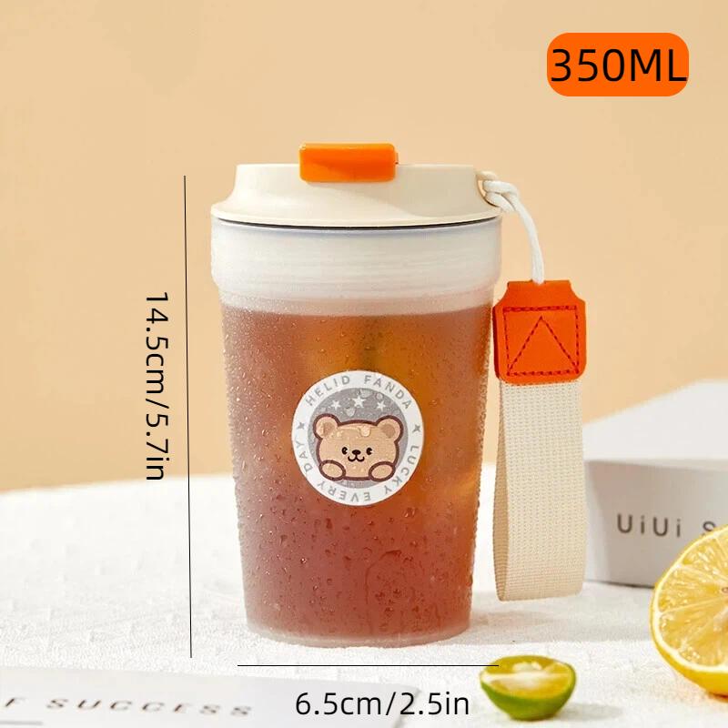 

350ml Plastic Water Cup With Rope Portable Heat-Resistant Clear Tumbler Cups Sealed Leak-proof Water Bottle For Kids Students бежевий