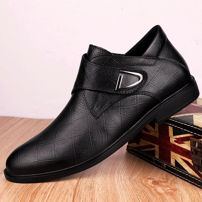 Winter Men Chelsea British Style Black Solid Boots  Derby Leather Fashion High Top Upscale Motorcycle Shoes
