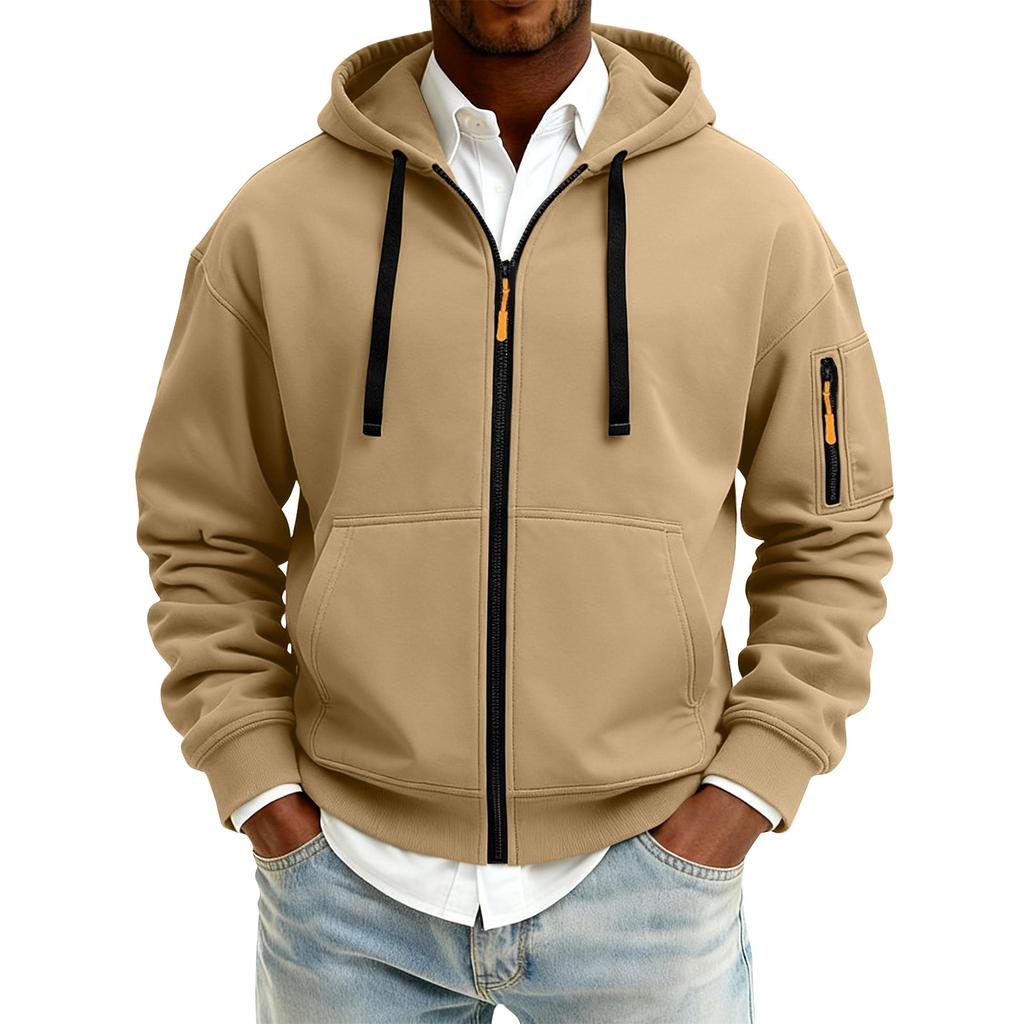 Men's Solid Color Zipper Hooded Cardigan Jacket Men's Sports Large Size Casual Sweatshirt Jacket