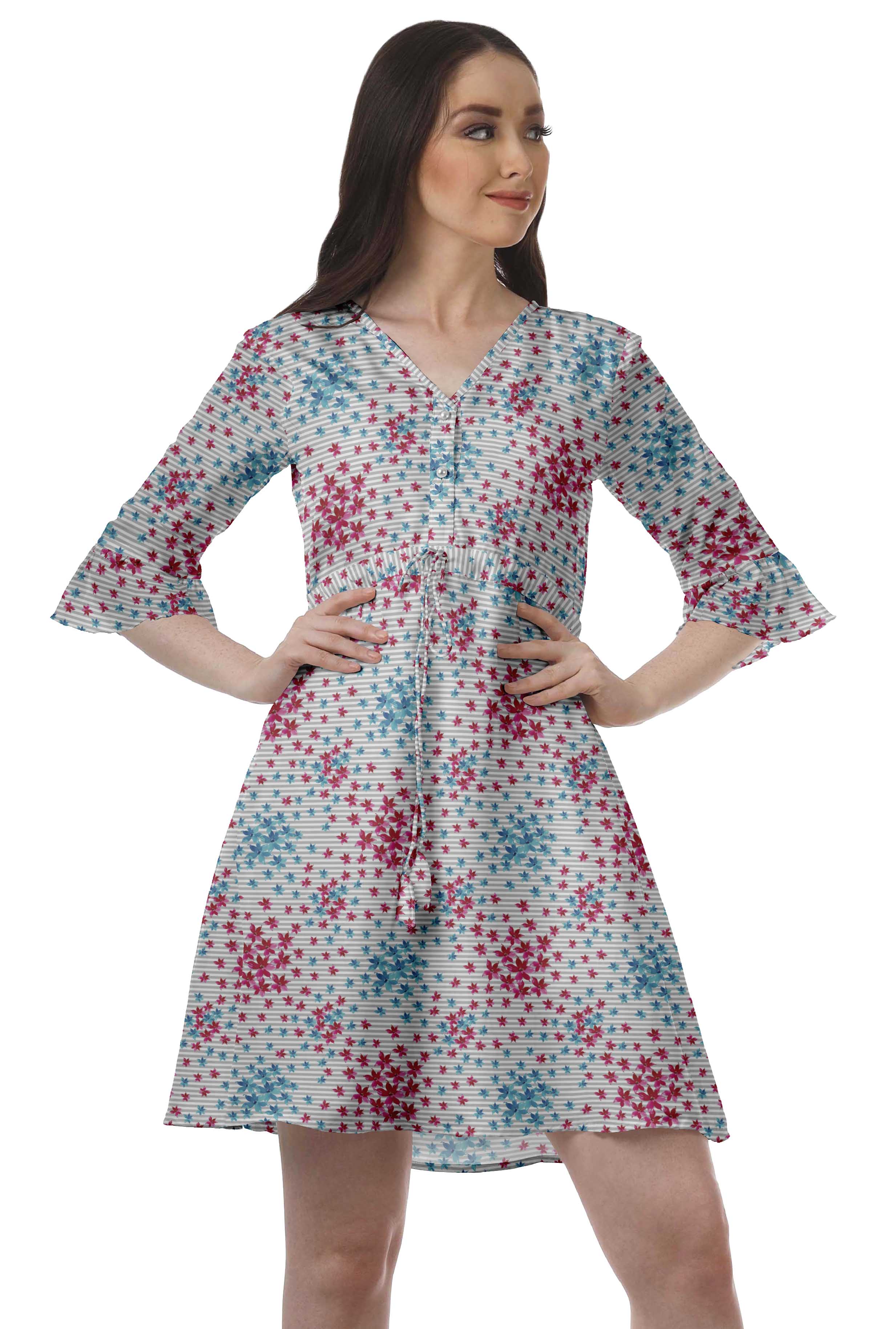 

Міні-сукня Moomaya на шнурках з принтом з полікрепу Жіноча сорочка з оборками XS білий