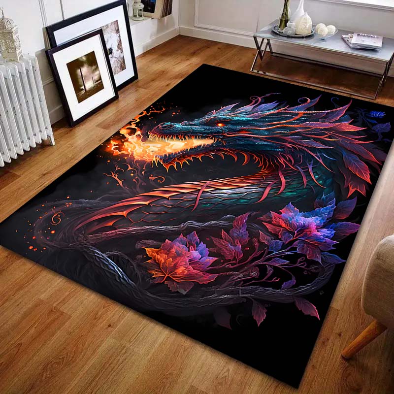 1PC Colorful Dragon Breathing Fire Carpet for Living Room Bedroom Sofa Home Decor Rus Non-slip Floor Mat Luxury Gift