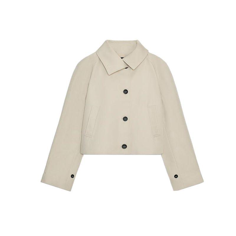 Autumn New Women clothes French style Minimalist Cotton Single-Breasted Turtleneck Long sleeve Short Trench coat 3833245