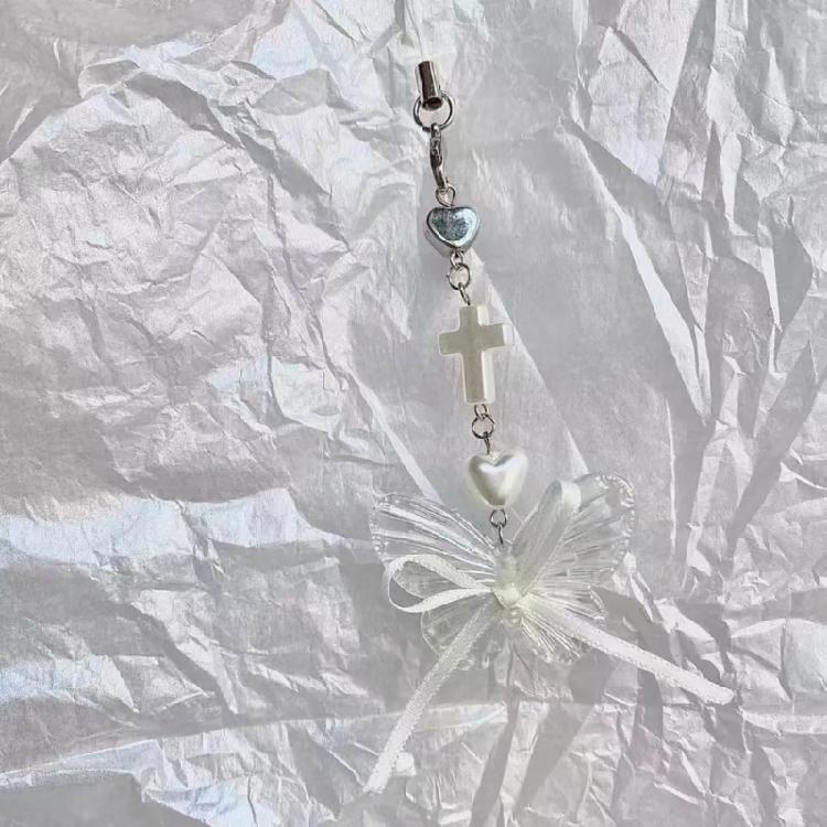 Bowknot Beaded Phone Lanyard Stylish Butterfly Keychain Pendant Phone Accessory