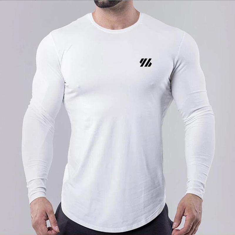

Muscleguys Men Running Slim Fit T-shirt Long sleeves Sports Tees Gym Fitness Sweatshirt Male Jogging Tracksuit Cotton Athletic Shirt Tops XXL белый