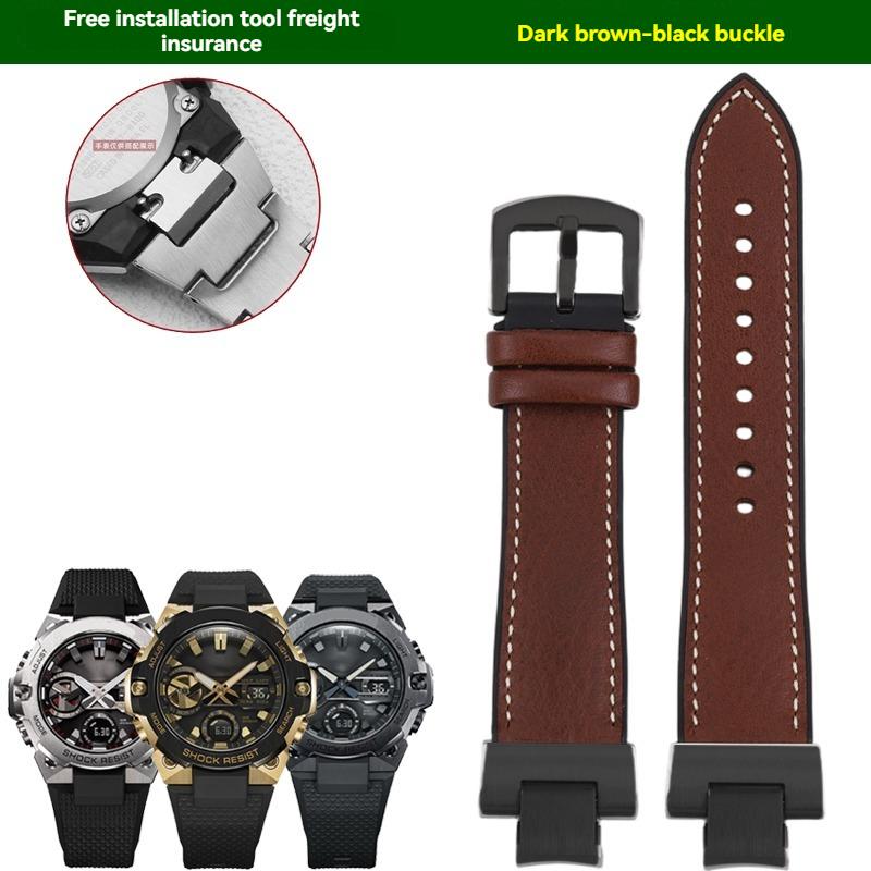 

Силіконовий ремінець зі шкіри Італії Для Casio G-SHOCK Steel Heart серії GST-B400 модний повсякденний ремінець для годинника GST-B400 темний коричнево чорного кольору