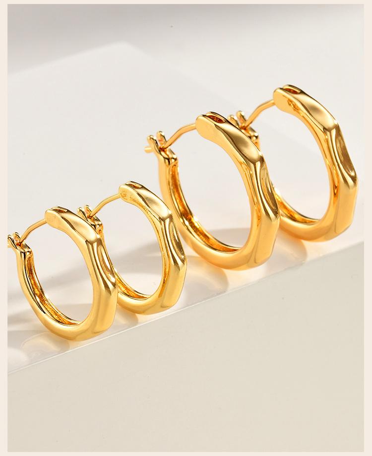 Geometric Hoop Earrings, Gold Plated Irregular Fluid Hinged Clicker, Waterproof Minimalist Jewelry for Women