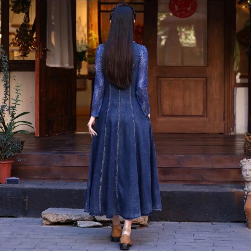 Johnature Embroidery Chinese Style Vintage Sleeveless Dress Woman Spring Cotton Casual Single Breasted Dress