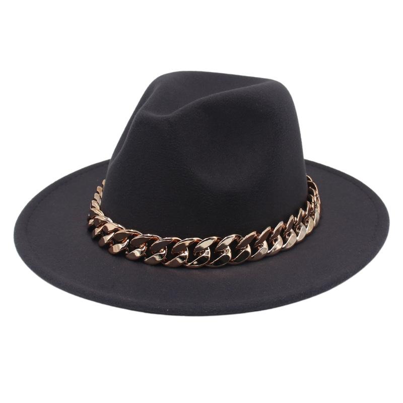 Jazz Hat Big Gold Acrylic Chain Top Hat European And American Style New Felt Hat Fedora