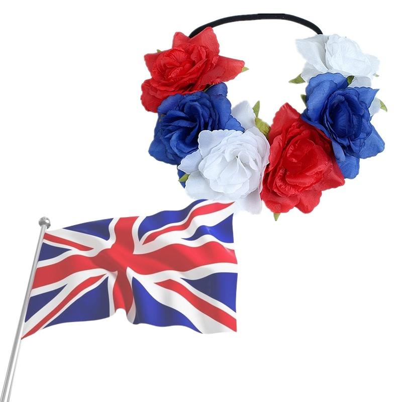 Red White Blue Flower Crown Headband For Queens Jubilee Celebration