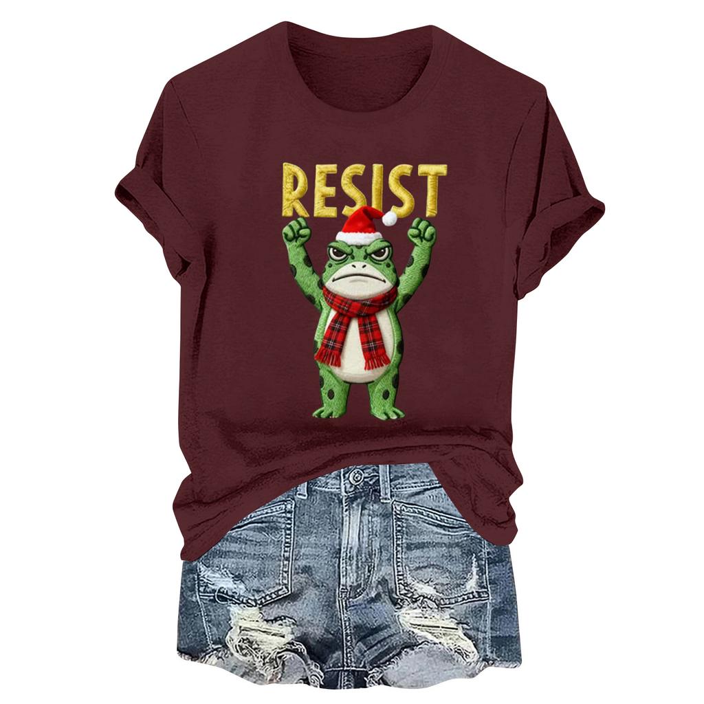 Women's Fashion Casual Printed Round Neck Short Sleeved Pullover T-Shirt Top