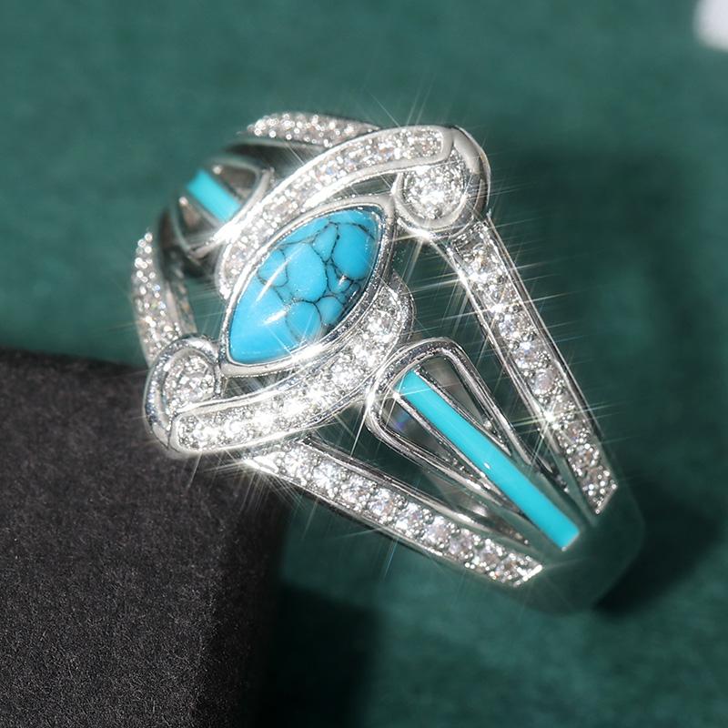 Ethnic CopperColor Inlaid White CZ Imitation Turquoise Women's Ring Geometry Daily Wear Party Jewelry