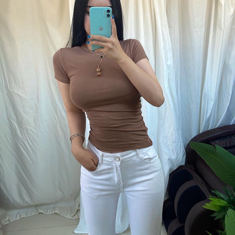 Korean Style Slim Fit Women's Solid Color Short-Sleeve T-Shirt