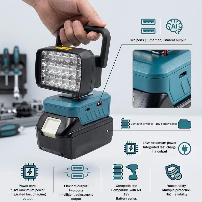 1Pcs Spotlights Camping Lamp 18V Lithium Battery Case Bl1830 Led Working Lights Flashlight Torch For Bl1860 Li-Ion Cell Pack