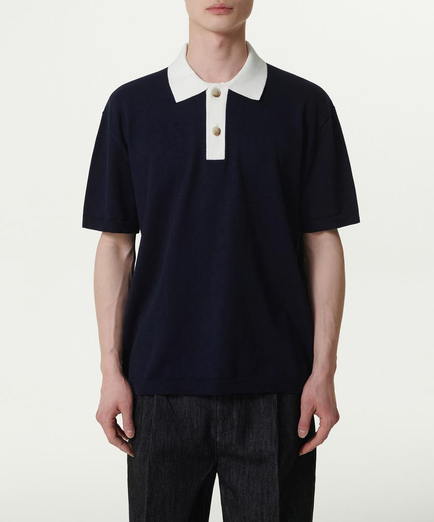 Musinsa Standard Contrast Collar Knitted Polo Shirt [Navy]