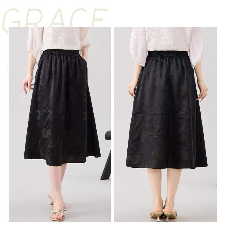 [Dark Pattern Jacquard] New Chinese Solid Color Elastic Waist, Versatile for Spring and Summer, Diagonal Socket Bag, Mulberry Silk Half Cut Skirt