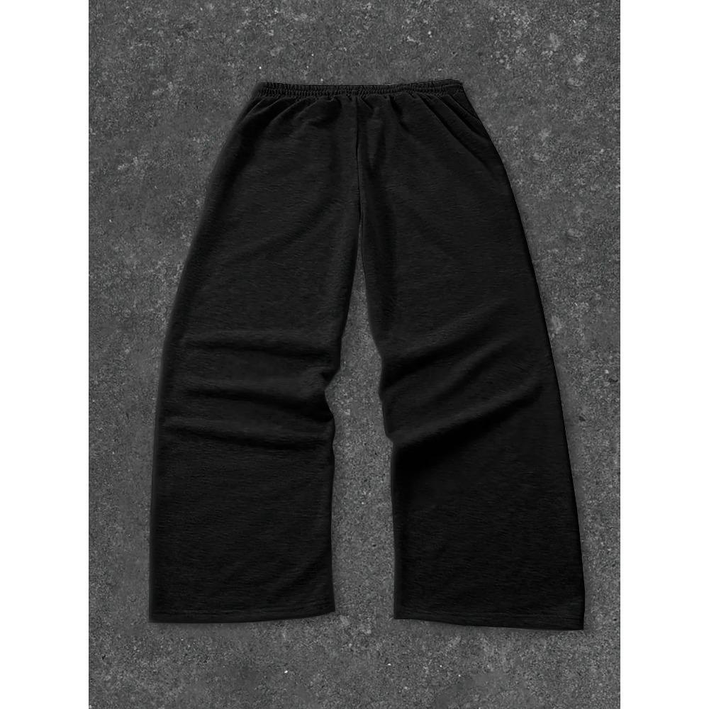 Trendige Herren Schwarze Weite Hosen Großer Weißer Kreuzdruck Street Hip-Hop Hosen Locker Lässig