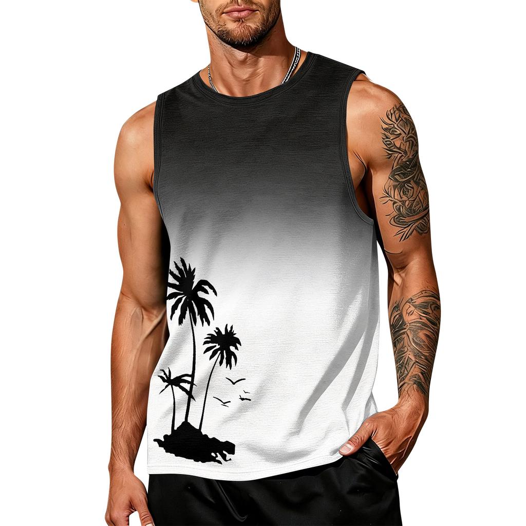 Men's Sleeveless Tank Top Casual Summer Muscle Shirt Hawaiian Print Lightweight Athletic Vest for Outdoor Sports Gym Workout