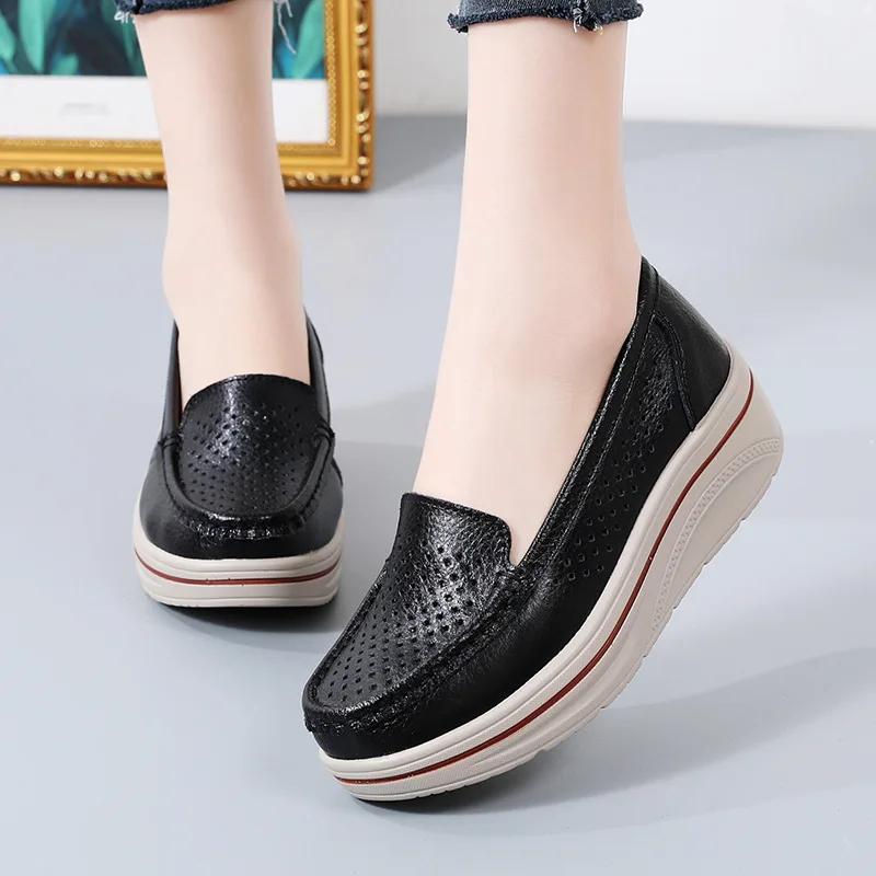 Fashion Spring Autumn Women Flats Platform Loafers Ladies Leather Comfort Wedge Moccasins Orthopedic Slip On Casual Shoe plus sizes
