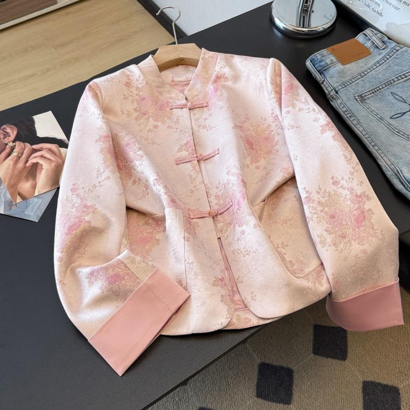 

Women s Spring Retro Chinese Style Jacquard Tang Suit Cardigan with Frog Buttons XL