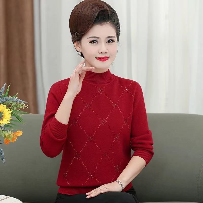 

Diamond Women s Autumn and Winter Sweater Hot Diamond Half Turtleneck Women s Knitted Casual Elegant Fashion Top L красный