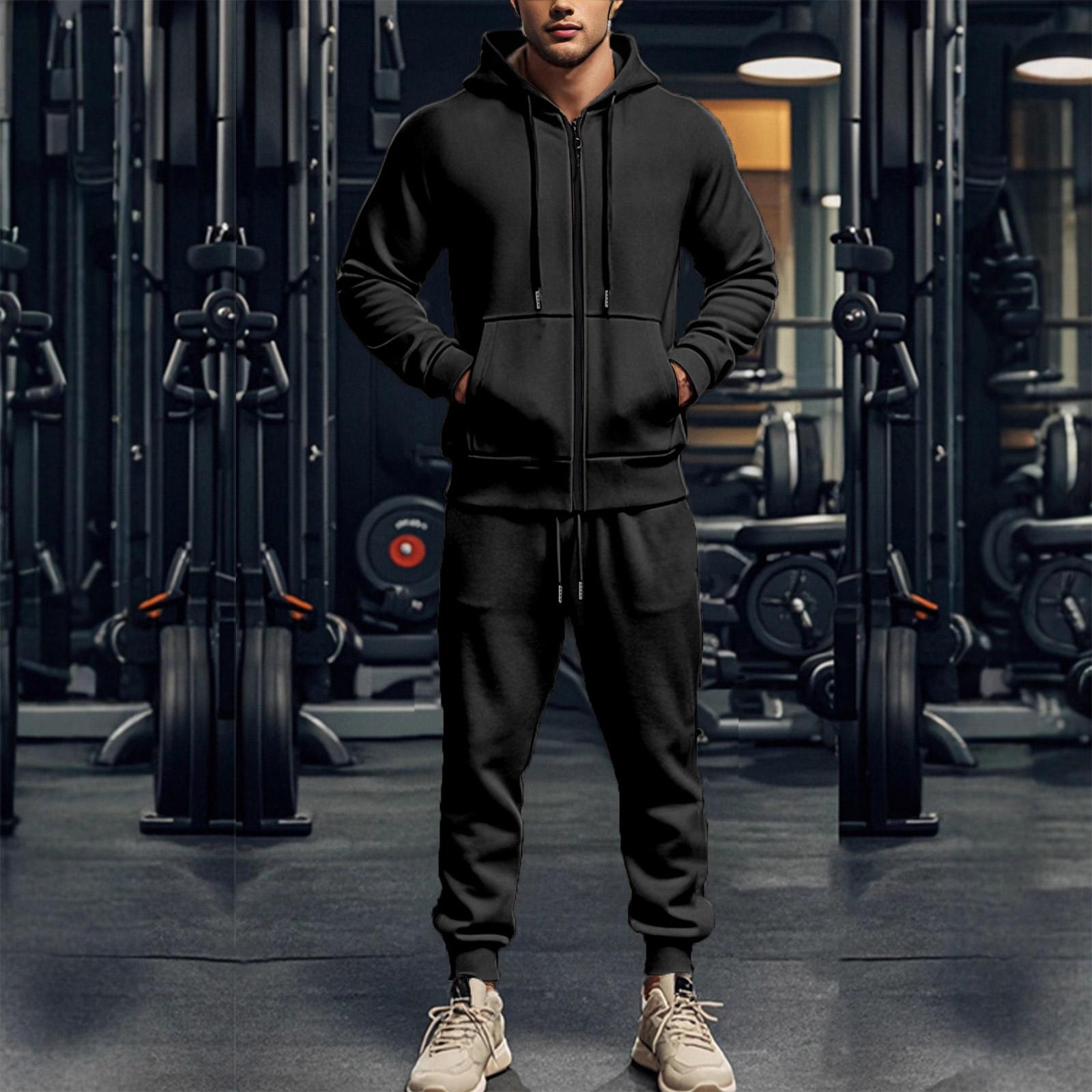 

Мужской однотонный спортивный костюм с капюшоном и длинными рукавами, флисовый теплый костюм-двойка XXXL чёрный