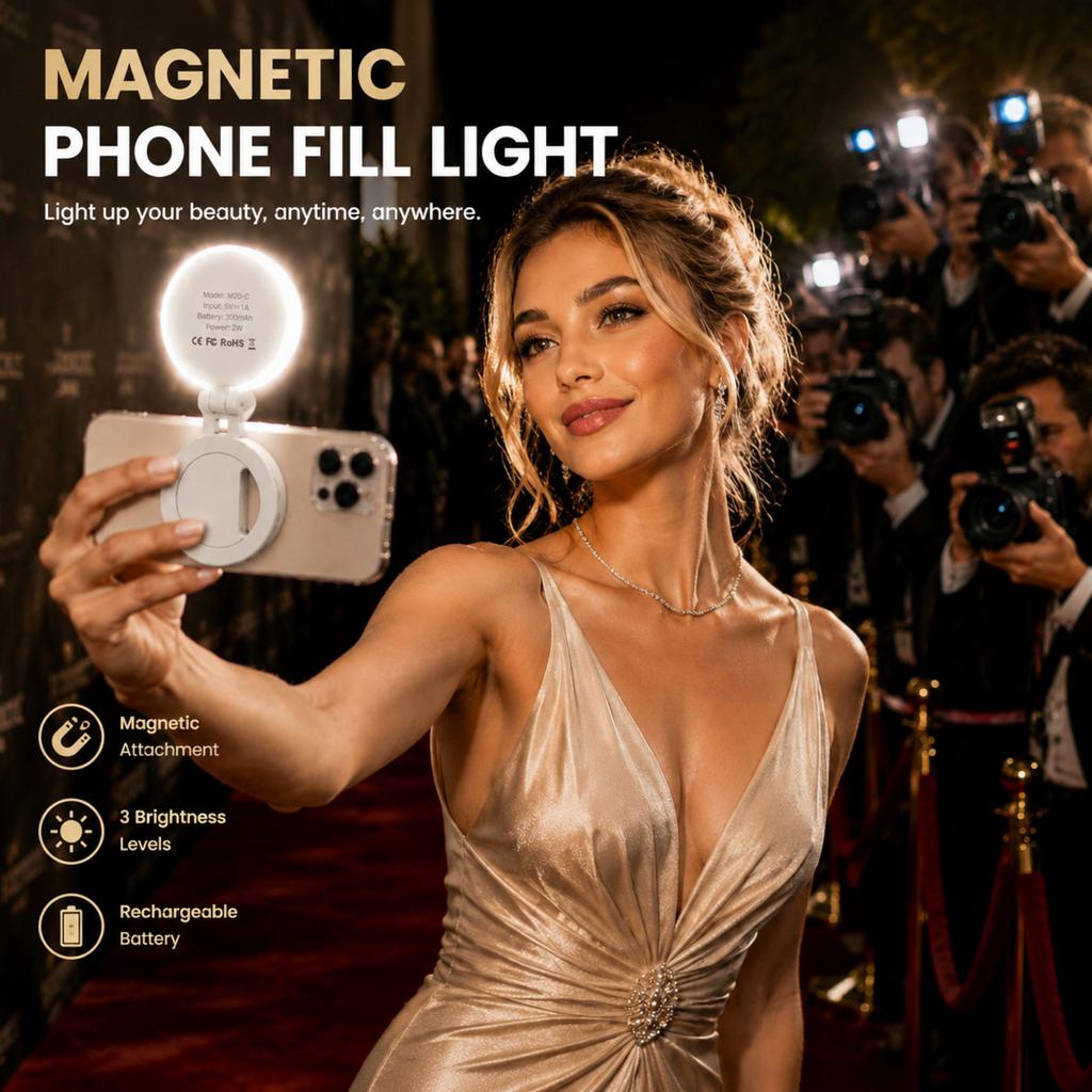 Portable Magnetic Clip-On LED Fill Light for Mobile Phones Adjustable Brightness Selfie Pocket Light for Outdoor Live Streaming and Video Recording