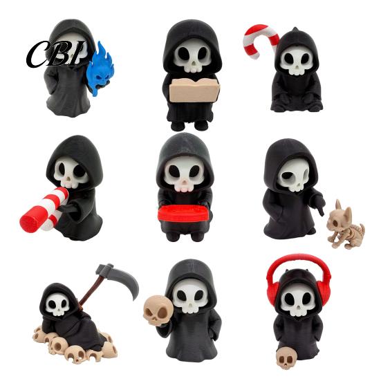 PLA Material Toys 9Pcs Grim Reaper Figurines, Cool Skull Skeleton Statues, Gothic Dark Halloween Home Decor Accessories Decoration for Bedroom