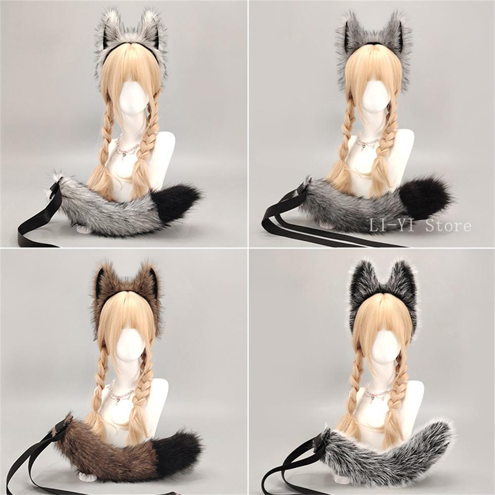 Werewolf Costume Accessories Set - Wolf Ears Headband, Paw Gloves & Tail, Furry Leg Warmer, Anime Cosplay Prop For Party & Stage
