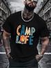Unisexs Summer Cotton Tee Camp Life Bonfire Letter Print Crew Neck Short Sleeve Casual Loose Outdoor Streetwear Daily Fashion Tops