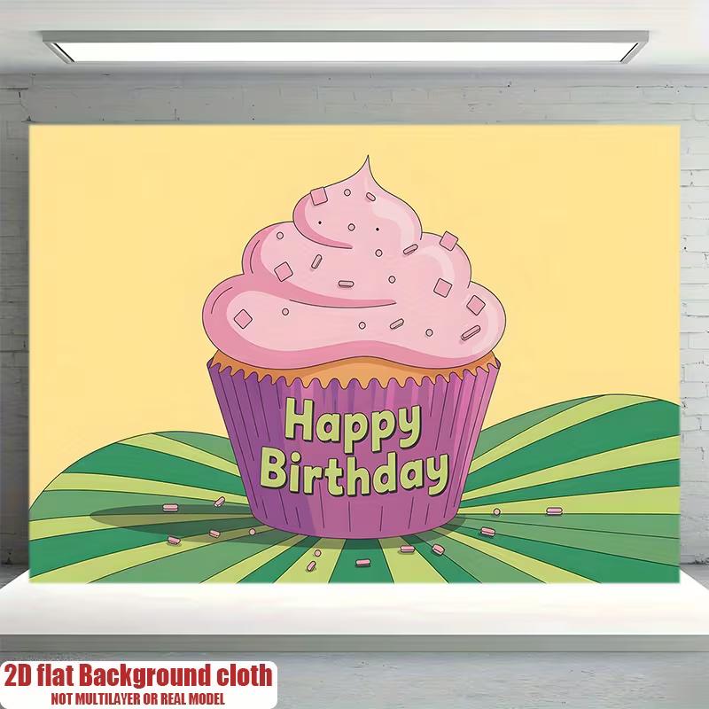 2D Colorful Cupcake Birthday Background Cloth Cartoon Theme 47.2x31.5inch/120*80cm