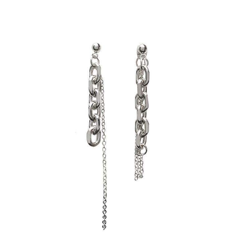 Trendy Punk Asymmetry Cool Girl Earrings for Women Temperament Stainless Steel Long Chain Boucle Hip Hop Rock Jewelry Party Gift