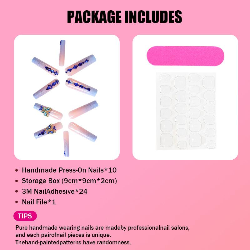 Custom Handmade Nail Art Stickers with Rhinestones ABS Material 24 Pcs/set Finger Application Artificial Nails Set