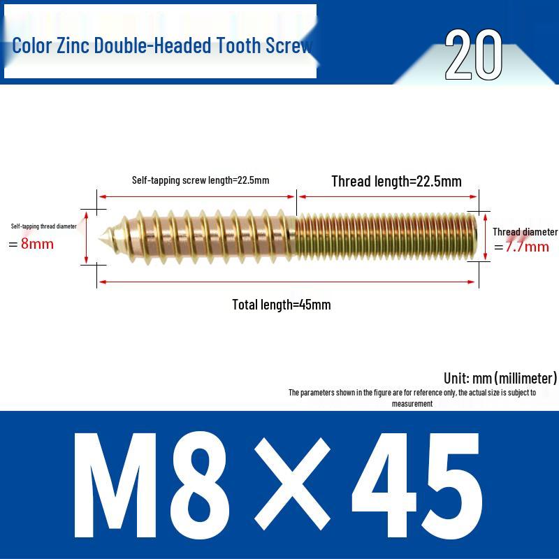 304 Stainless Steel Hex Socket Double-Head Self-Tapping Screw, Galvanized Pointed Tail, Furniture Connector (M4, M5, M6, M8)