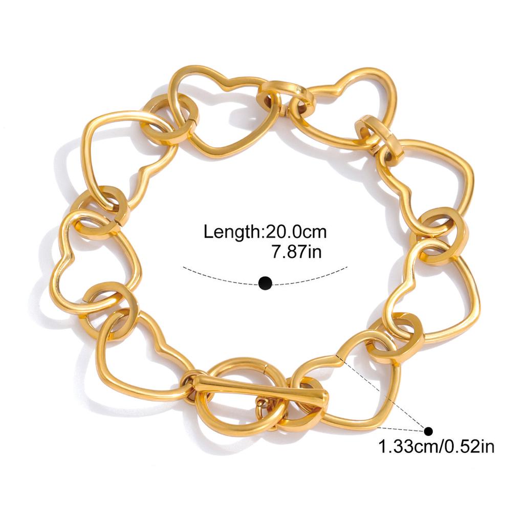 Yori Trendy Simple Hollow Heart Chain OT Buckle Bracelet 18K PVD Plated Statement Waterproof Summer Daily Jewelry Gift