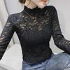 2021 Autumn Stand-up Collar Lace Long Sleeve Hollow Slimming Women's Top