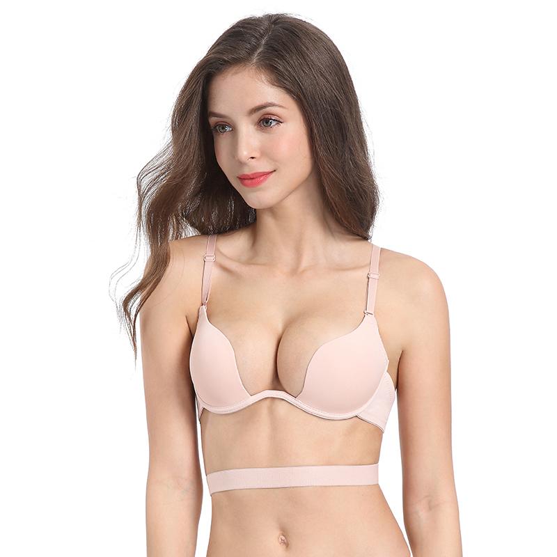 Sexy Womens Lingerie with A Deep U-neck Push Up Bra U Shaped Sexy Strapless Bra Thin Half Cup Underwear Beauty Back