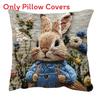 Animal Patterns Rabbit Fox Throw Pillow Cover With Soft Cotton Blend For Living Room Decor