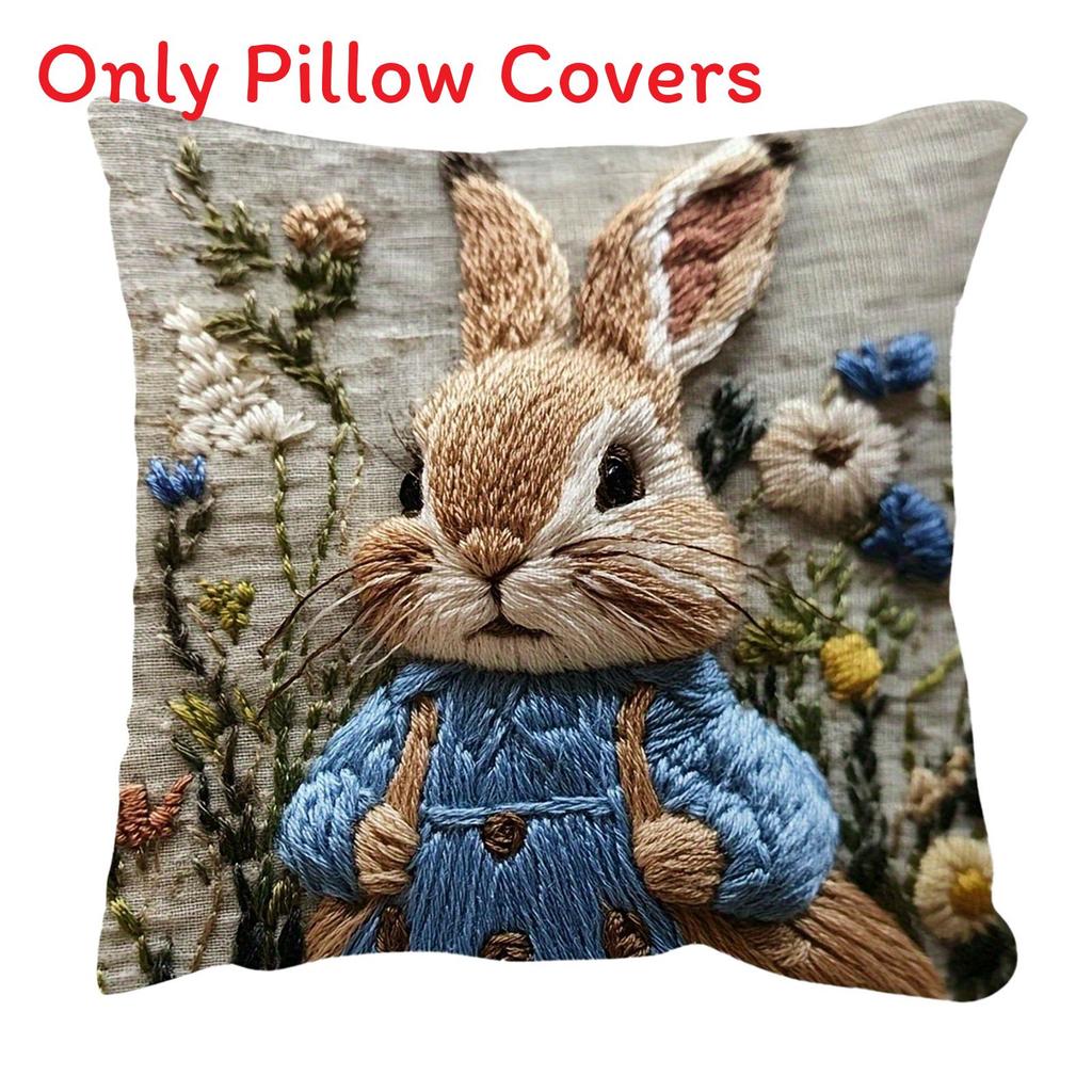 Animal Patterns Rabbit Fox Throw Pillow Cover With Soft Cotton Blend For Living Room Decor