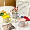 Mug with Lid High Value Ins Fengshui Cup for Girls Cute Home Breakfast Cup Ceramic Cup Souvenir Gift