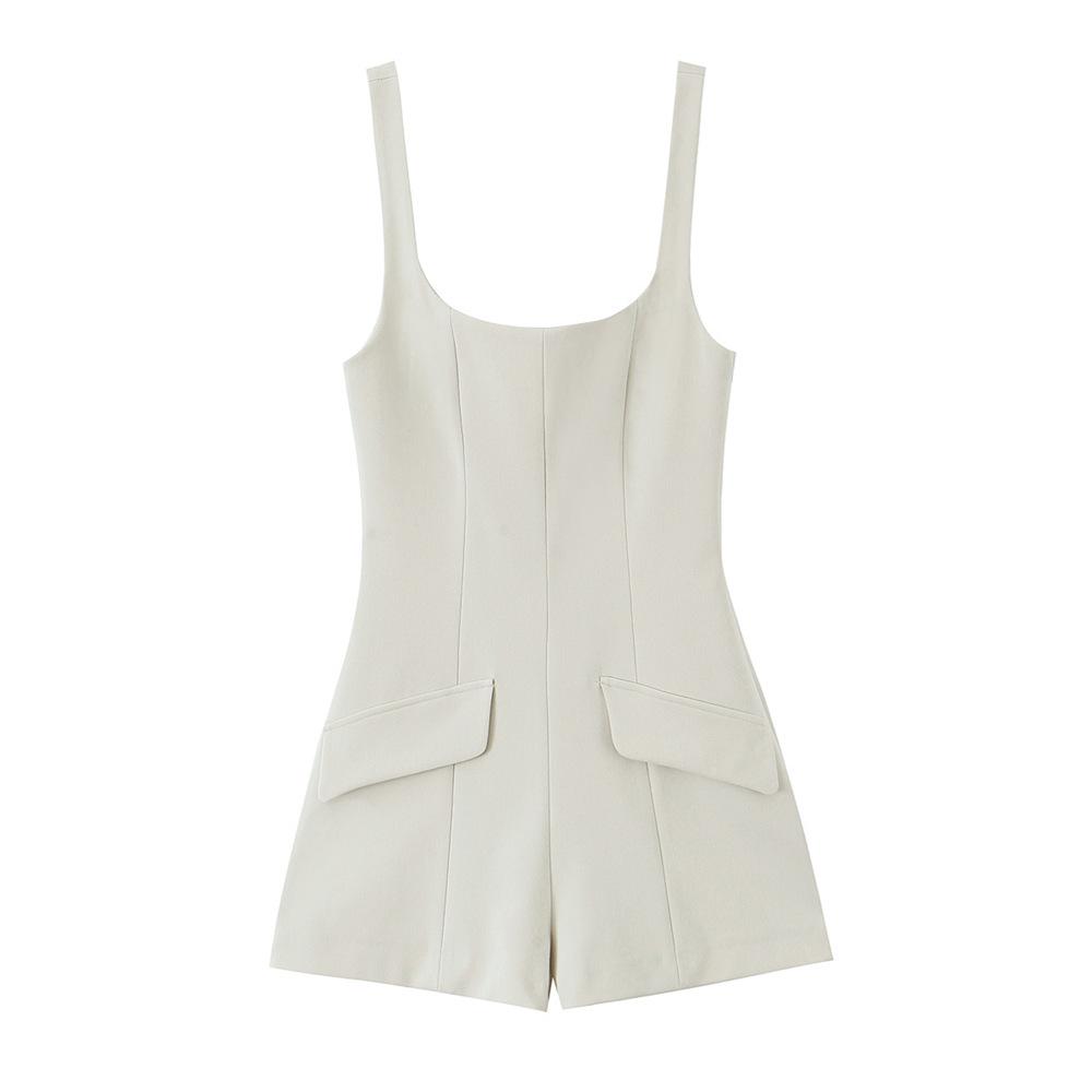 

2025 Spring Women s Slim Fit Square Neck Spaghetti Strap Romper L хаки