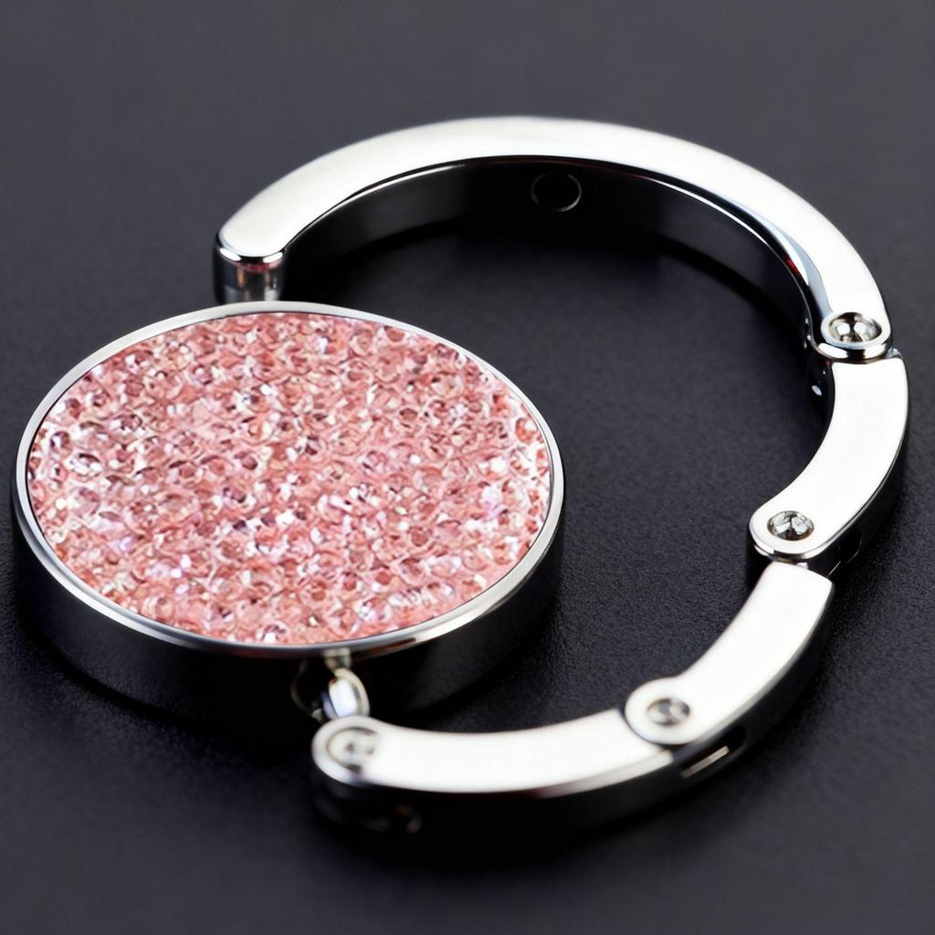 Round Rhinestone Folding Handbag Hook - Elegant Metal Purse Hanger