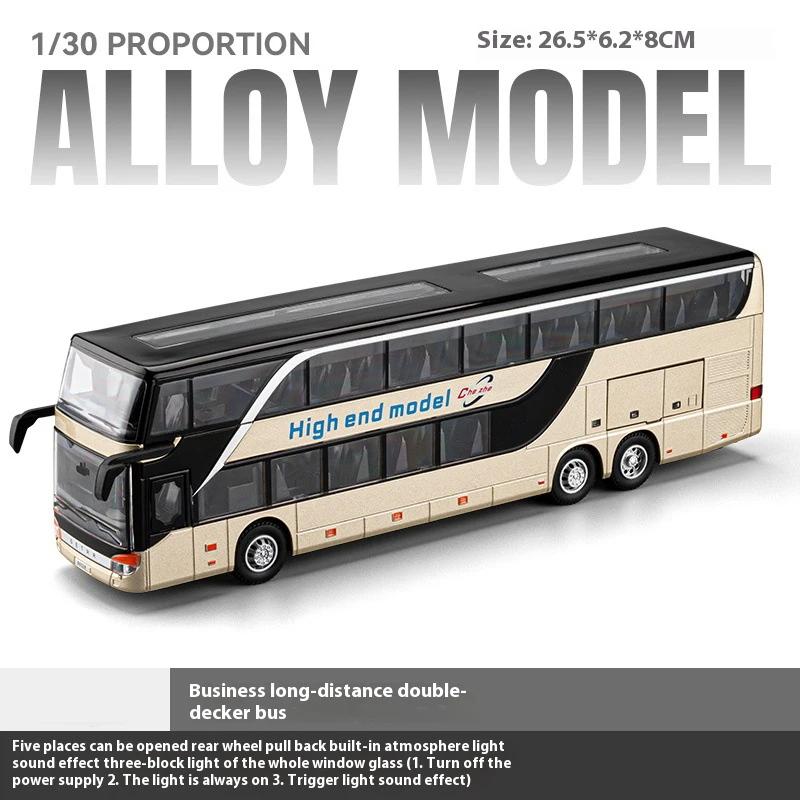 1:30 Business Long Distance Double Decker Bus Alloy Die Cast Metal Model Bus Children's Educational Simulation Toy Holiday Gifts