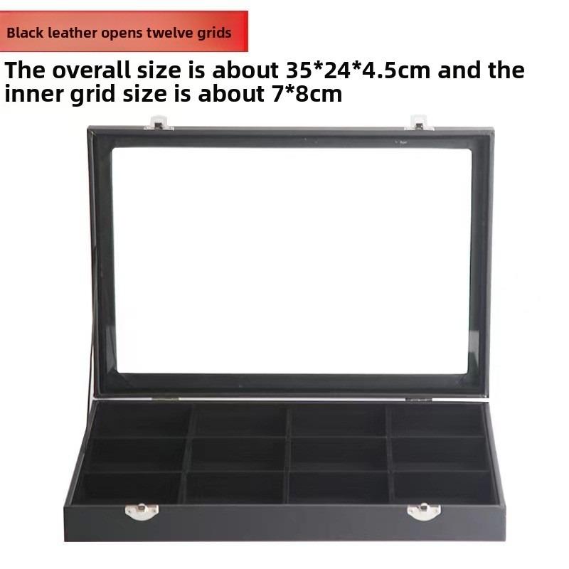 Pu Black Leather Jewelry Box Jewelry Display Box with Lid Transparent Dust Ring Earrings Necklace Bracelet Storage Box
