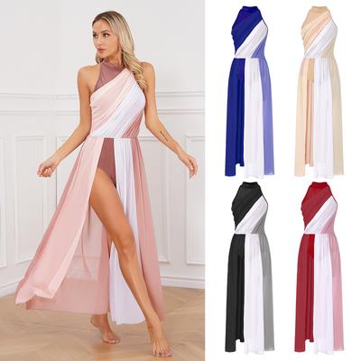 Women's Ballet Dress Long Dance Dress with Chiffon Skirt Sleeveless Ballet Leotard Dress for Lyrical Modern Dance Dancewear